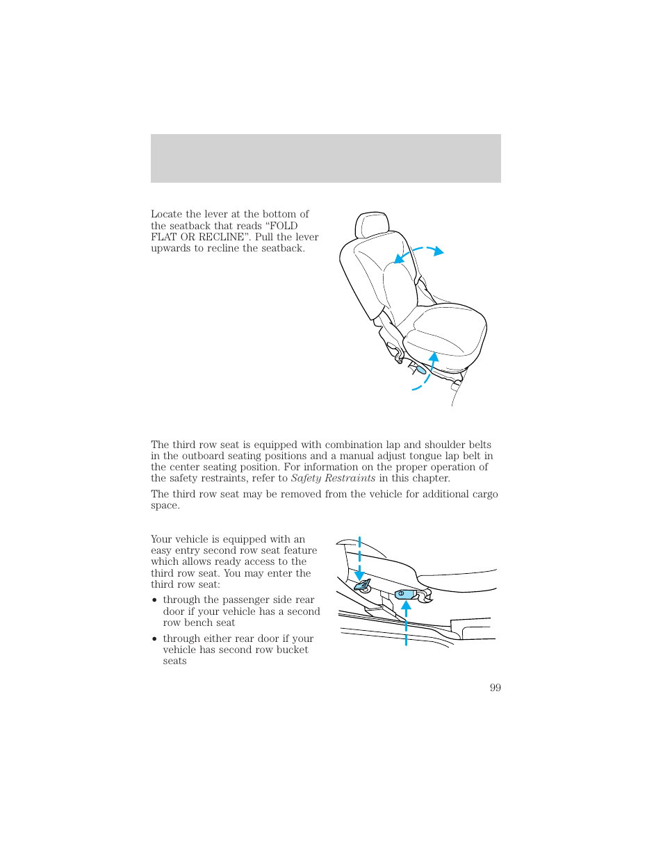 Seating and safety restraints | FORD 2000 Expedition User Manual | Page 99 / 256