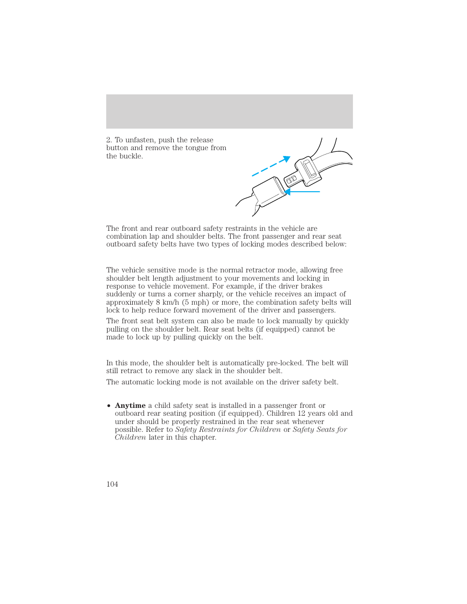 Seating and safety restraints | FORD 2000 F-150 User Manual | Page 104 / 280