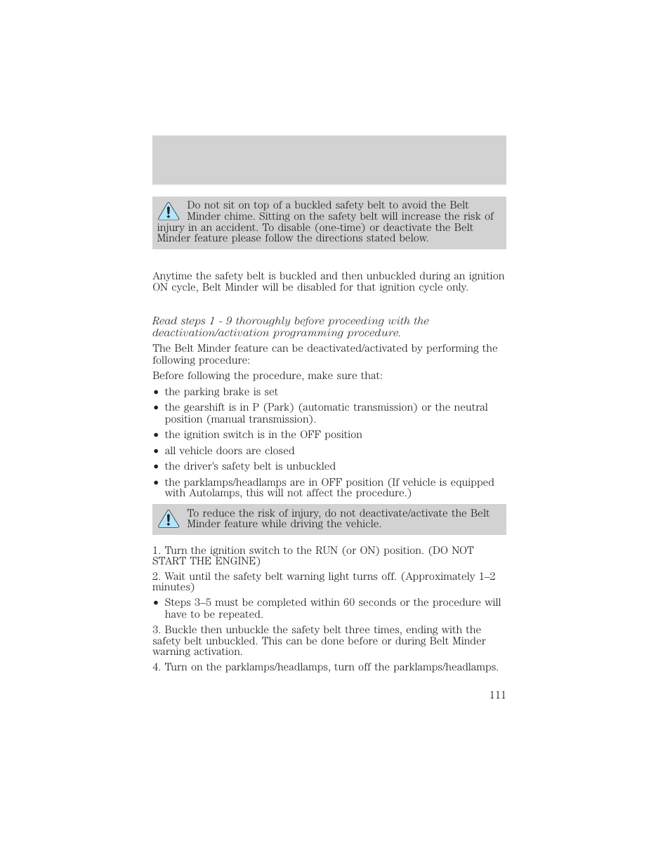 Seating and safety restraints | FORD 2000 F-150 User Manual | Page 111 / 280
