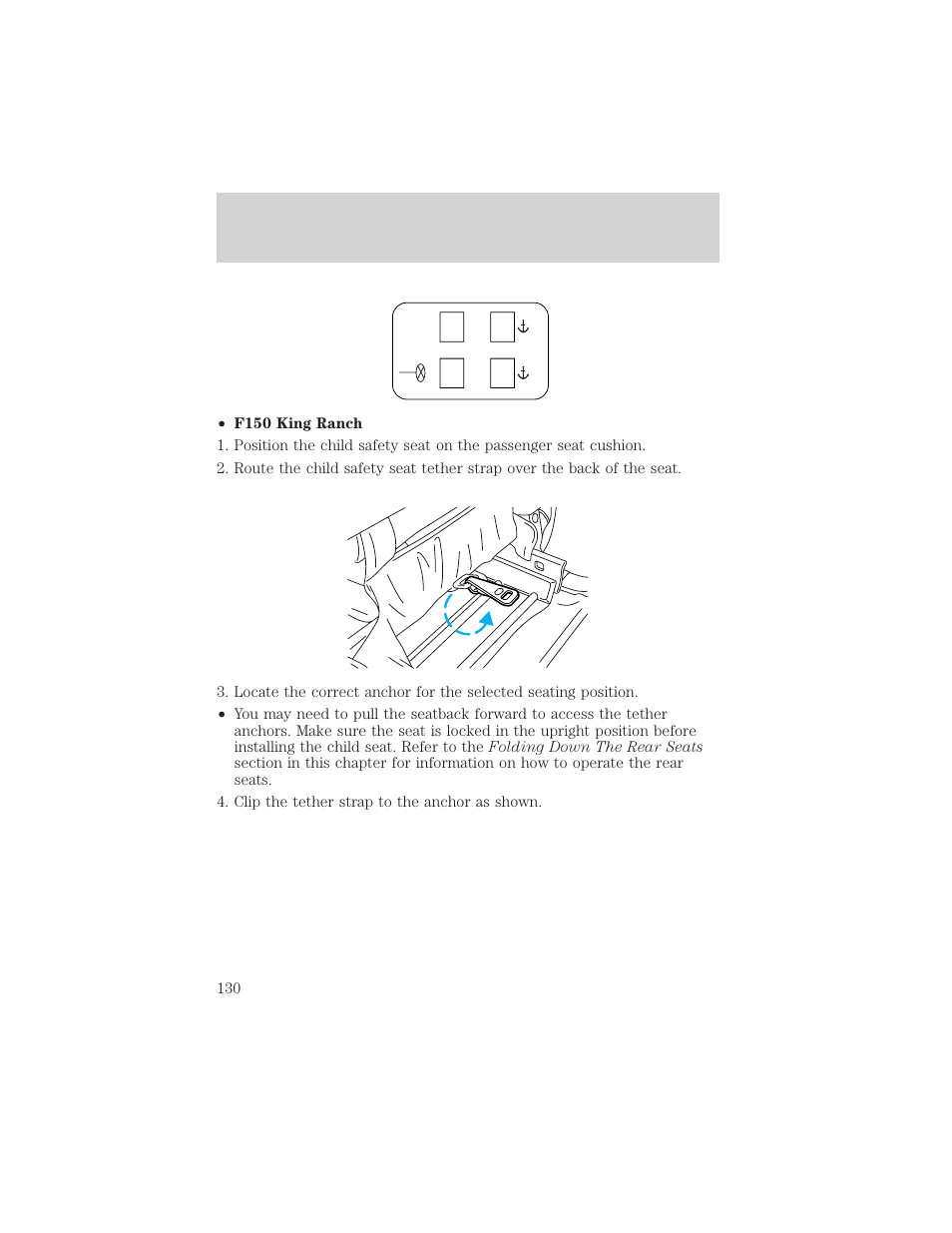 Seating and safety restraints | FORD 2000 F-150 User Manual | Page 130 / 280