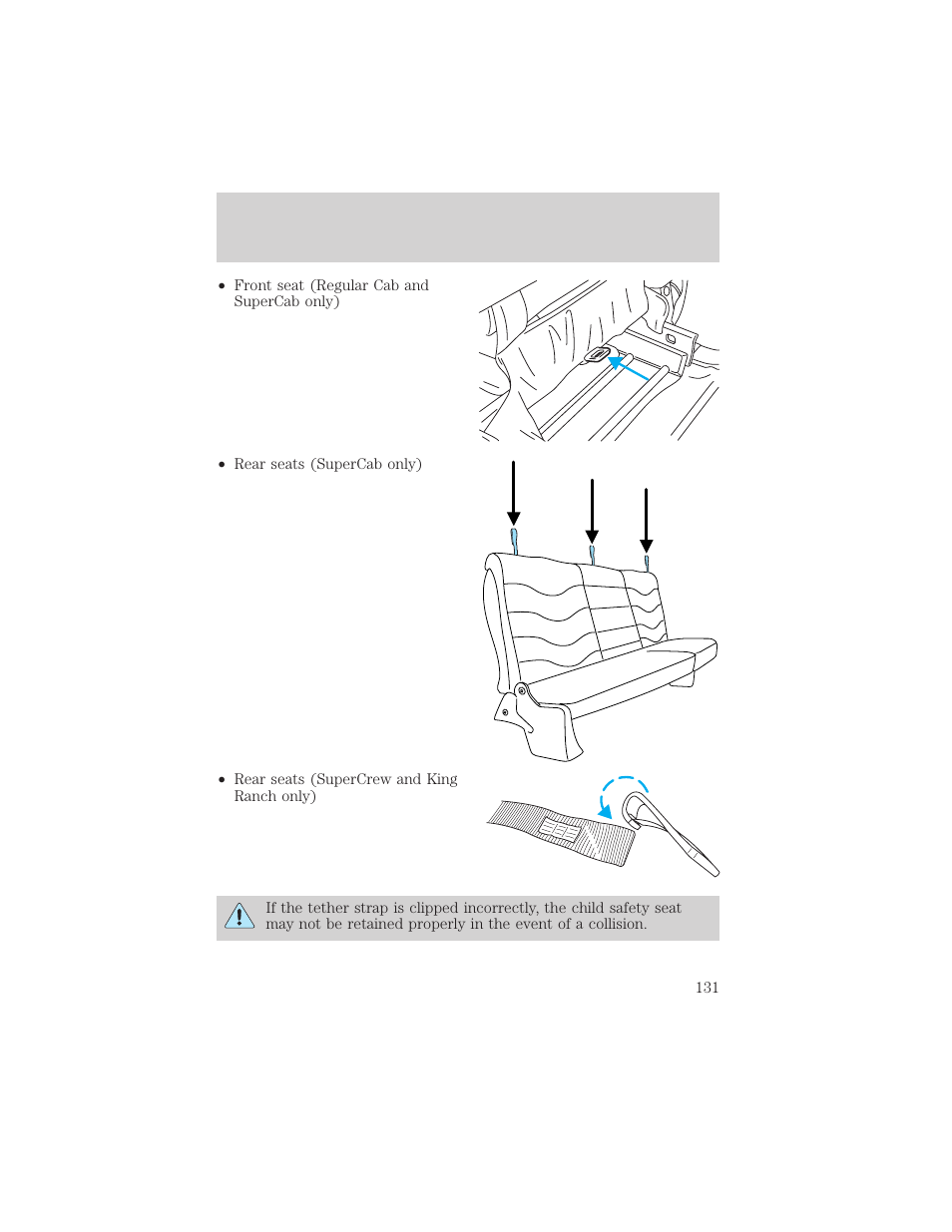 Seating and safety restraints | FORD 2000 F-150 User Manual | Page 131 / 280