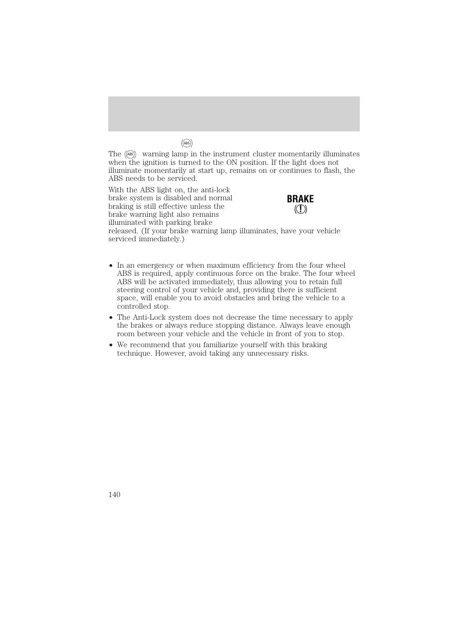 Driving, Brake | FORD 2000 F-150 User Manual | Page 140 / 280