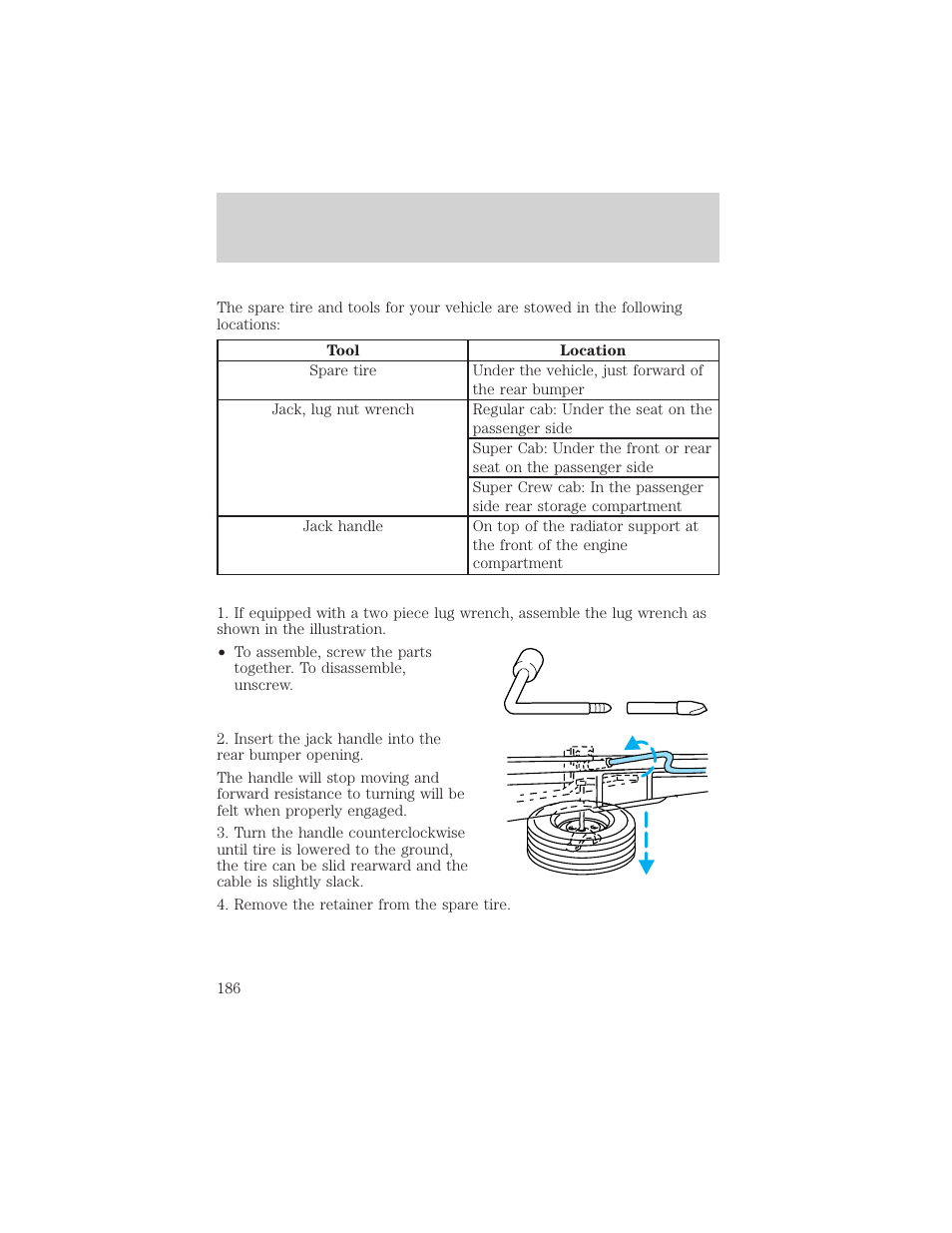 Roadside emergencies | FORD 2000 F-150 User Manual | Page 186 / 280