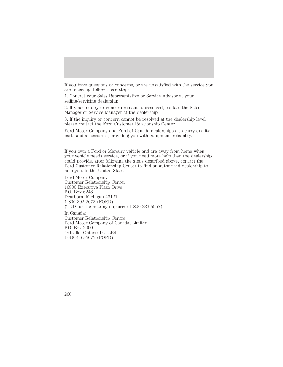 Customer assistance | FORD 2000 F-150 User Manual | Page 260 / 280