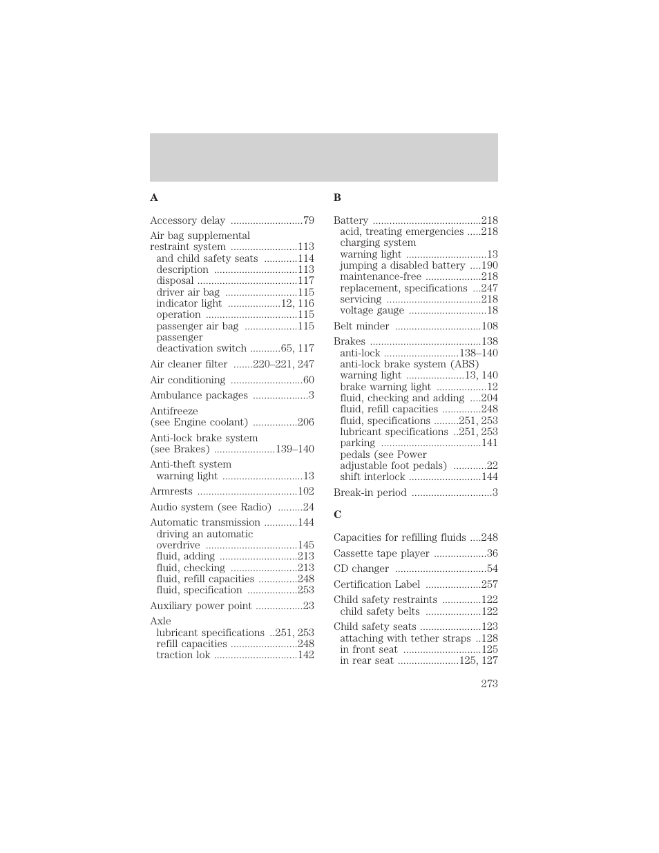 Index | FORD 2000 F-150 User Manual | Page 273 / 280