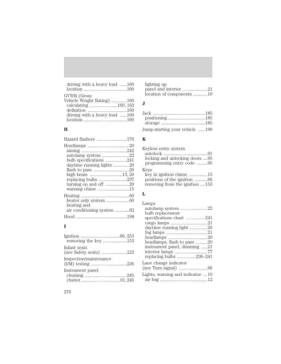 Index | FORD 2000 F-150 User Manual | Page 276 / 280