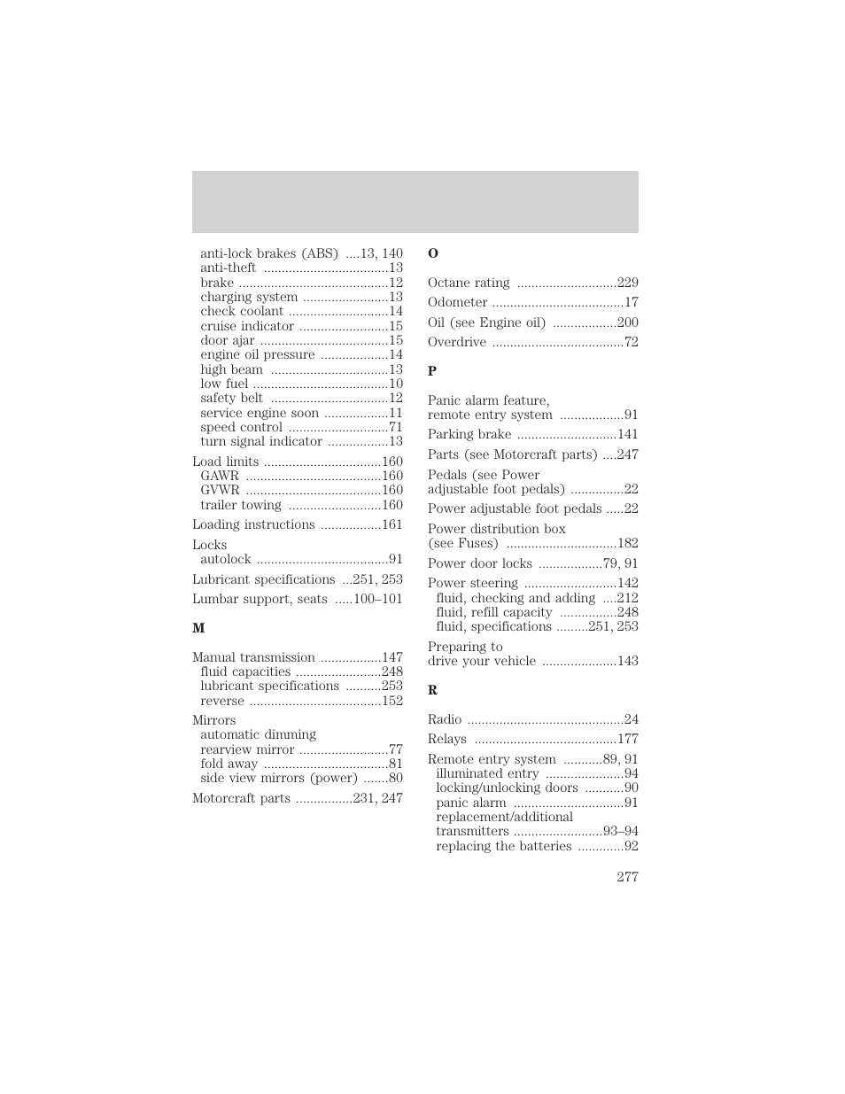Index | FORD 2000 F-150 User Manual | Page 277 / 280