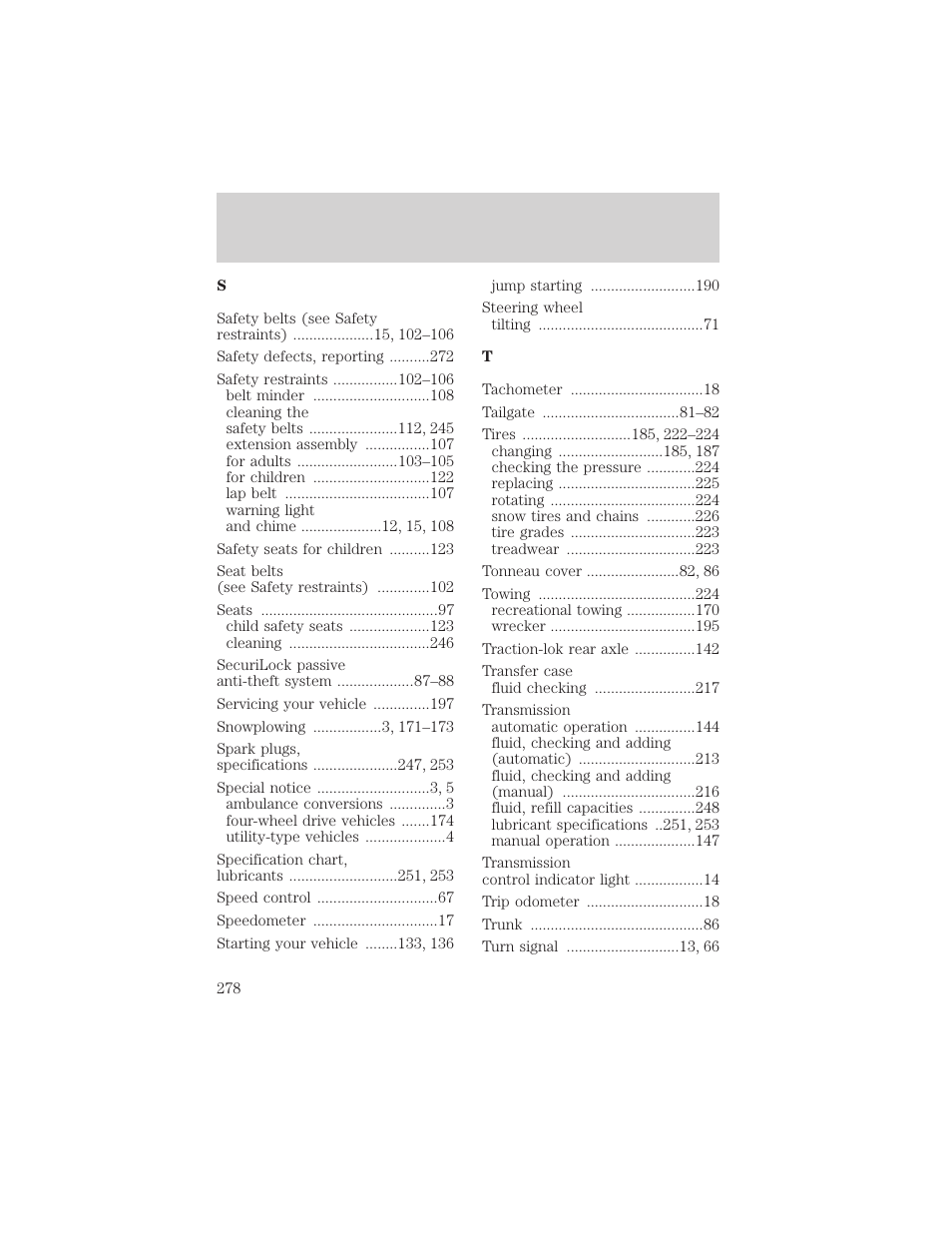 Index | FORD 2000 F-150 User Manual | Page 278 / 280