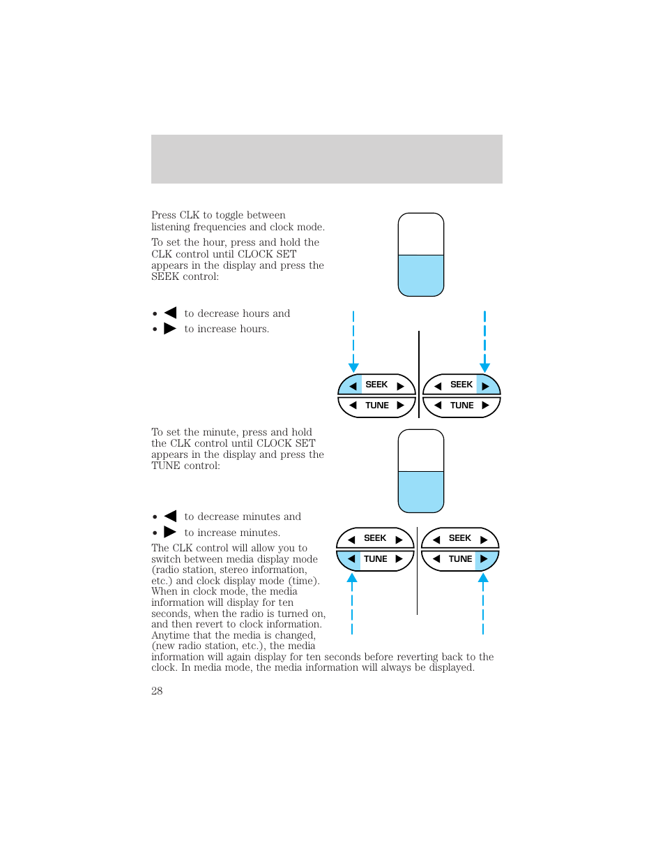 Tone clk, Controls and features | FORD 2000 F-150 User Manual | Page 28 / 280