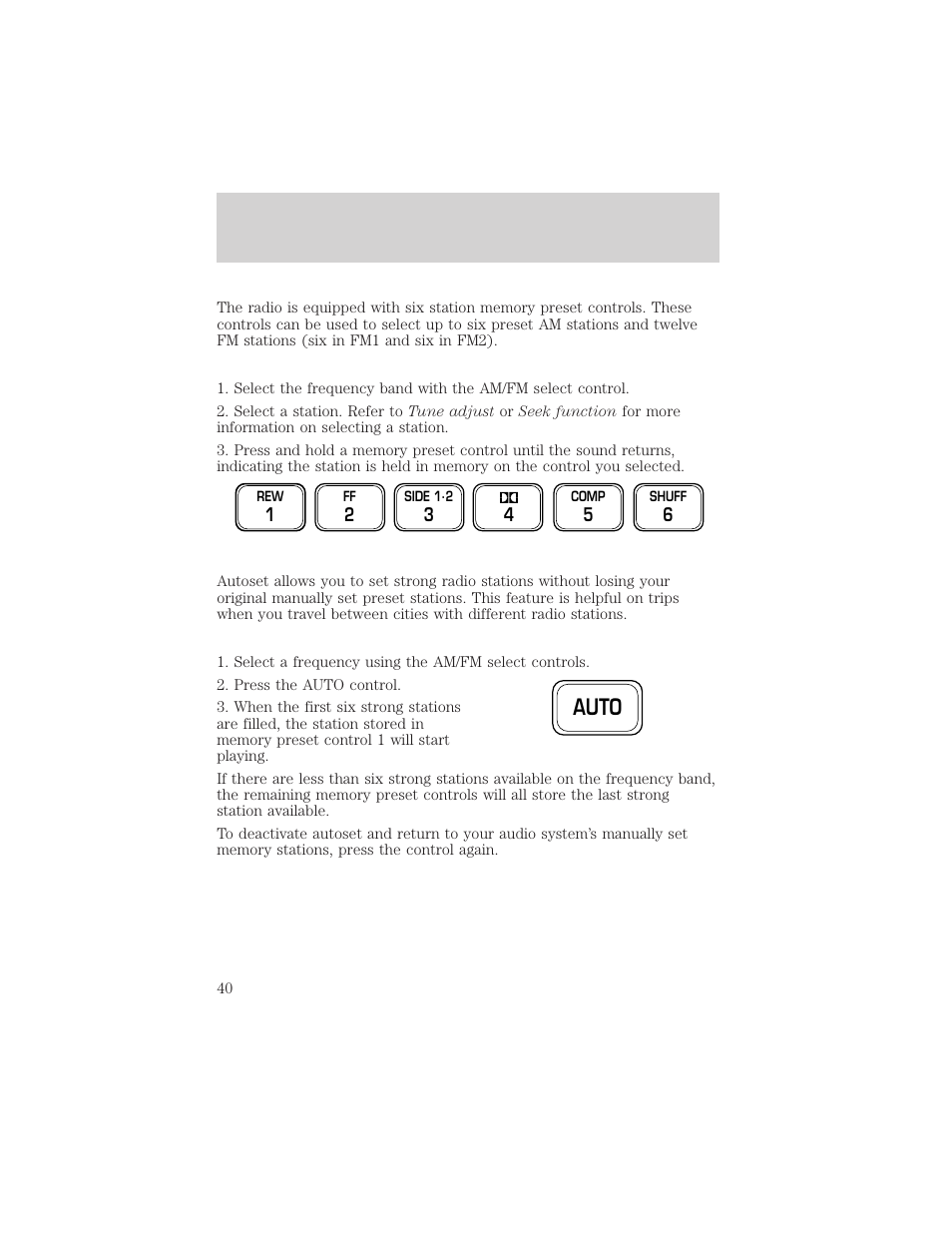 Auto, Controls and features | FORD 2000 F-150 User Manual | Page 40 / 280