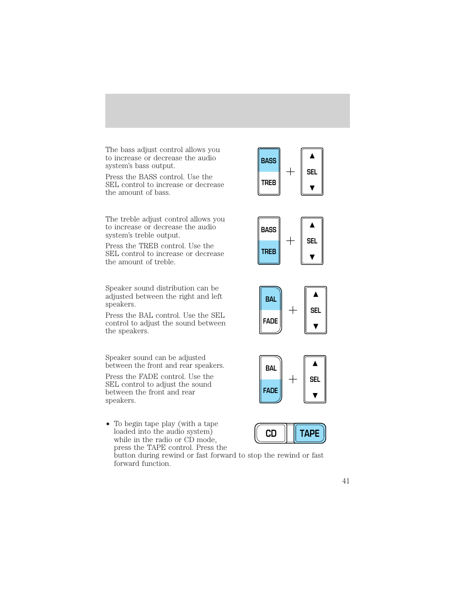 Controls and features, Cd tape | FORD 2000 F-150 User Manual | Page 41 / 280