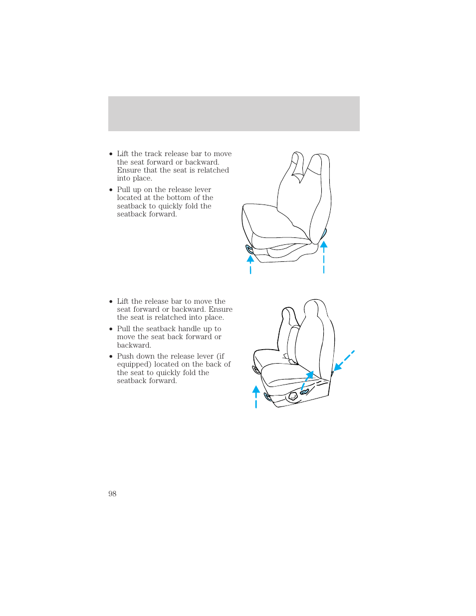 Seating and safety restraints | FORD 2000 F-150 User Manual | Page 98 / 280
