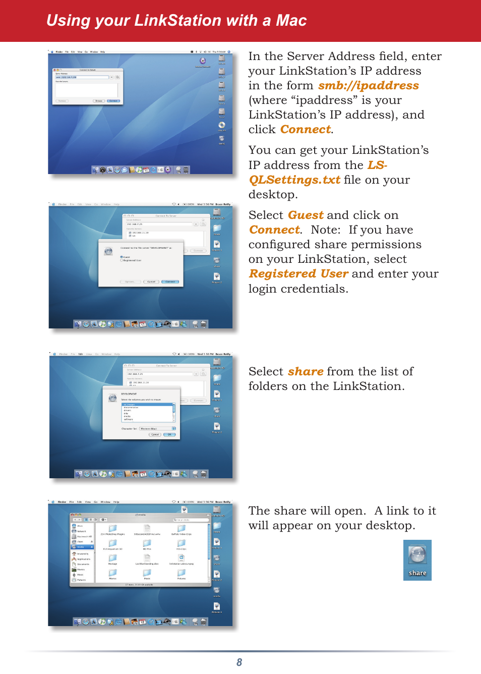Using your linkstation with a mac | Buffalo Technology LS-QL/R5 User Manual | Page 8 / 12