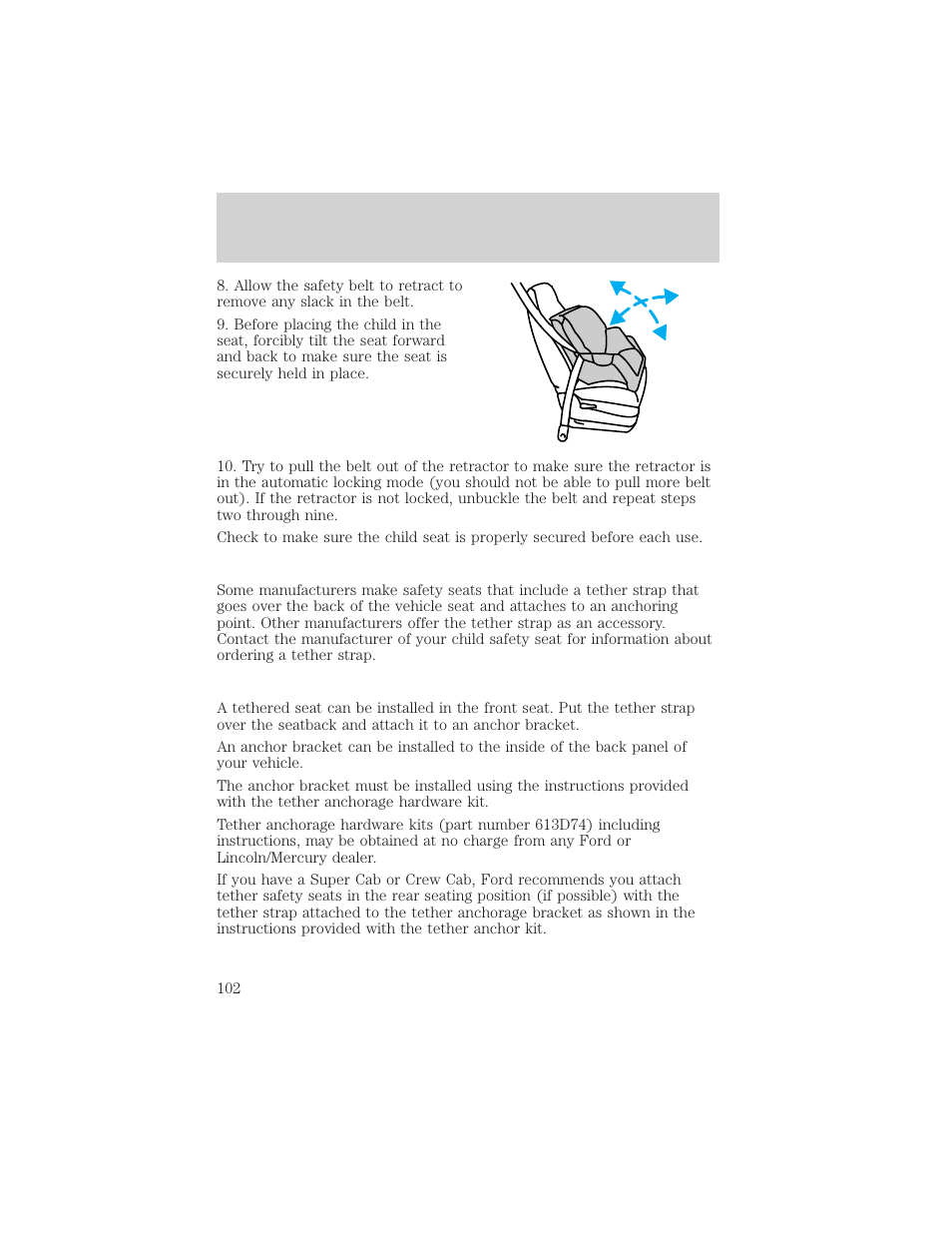 Seating and safety restraints | FORD 2000 F-550 v.1 User Manual | Page 102 / 256