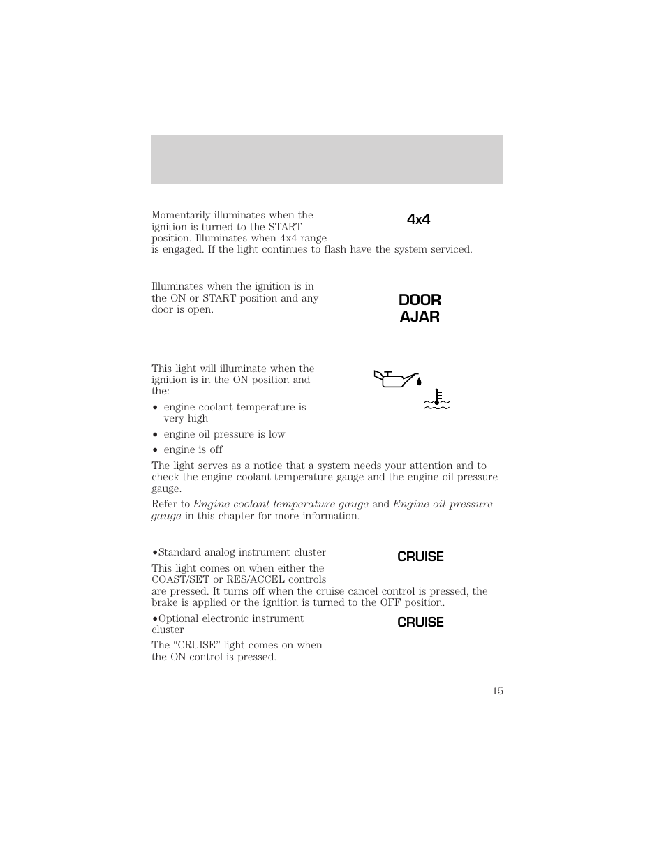 Door ajar, Instrumentation | FORD 2000 F-550 v.1 User Manual | Page 15 / 256