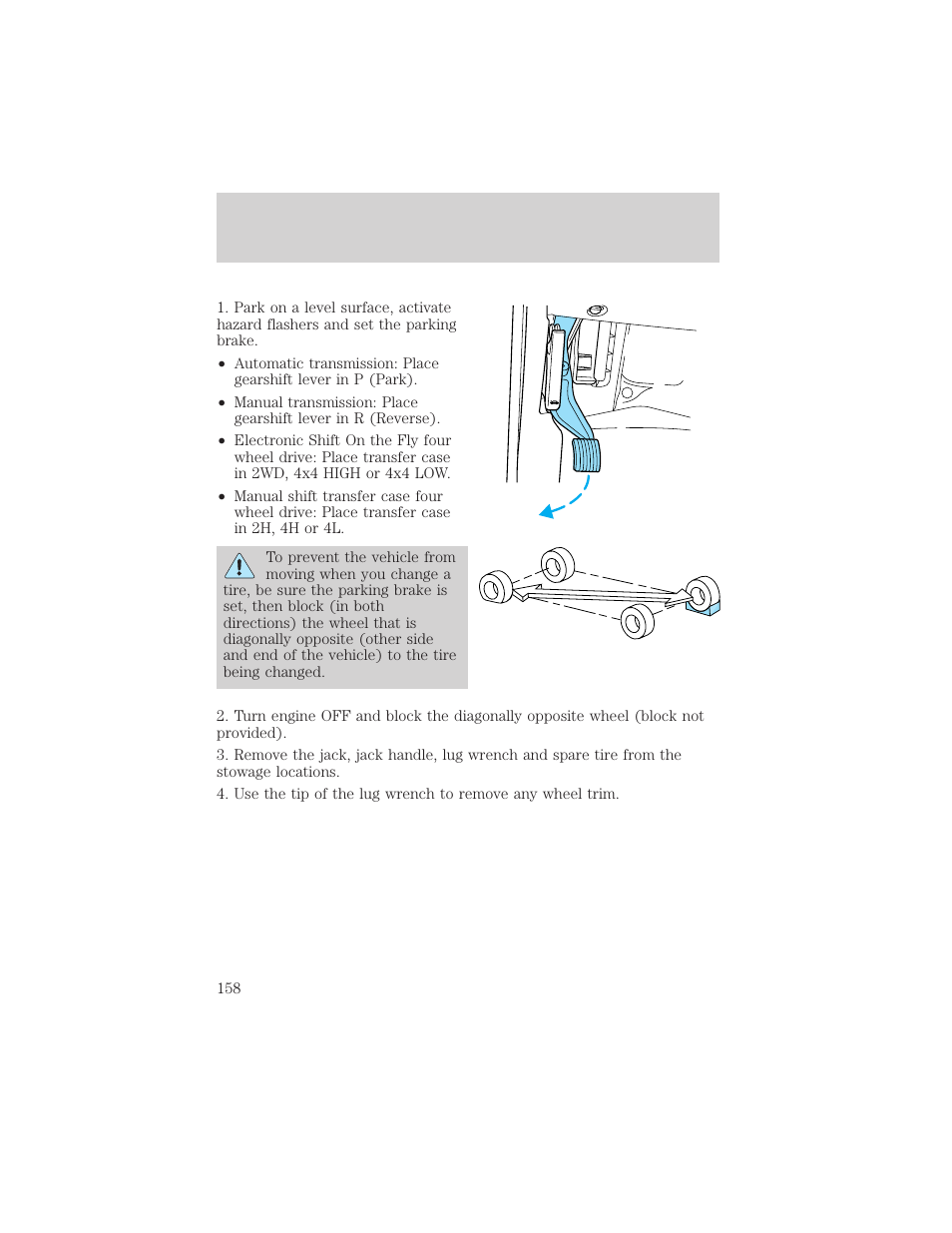 Roadside emergencies | FORD 2000 F-550 v.1 User Manual | Page 158 / 256