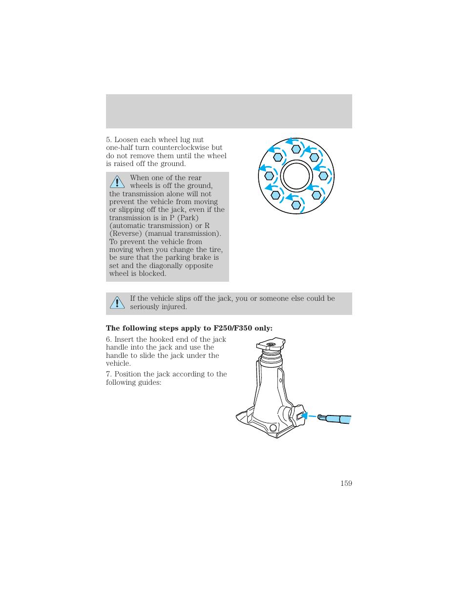 Roadside emergencies | FORD 2000 F-550 v.1 User Manual | Page 159 / 256