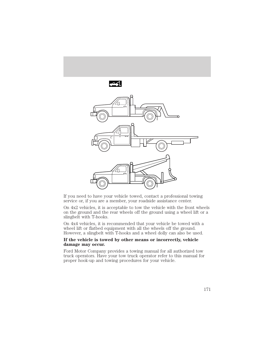 Roadside emergencies | FORD 2000 F-550 v.1 User Manual | Page 171 / 256