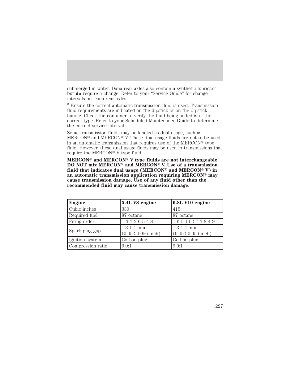 Capacities and specifications | FORD 2000 F-550 v.1 User Manual | Page 227 / 256