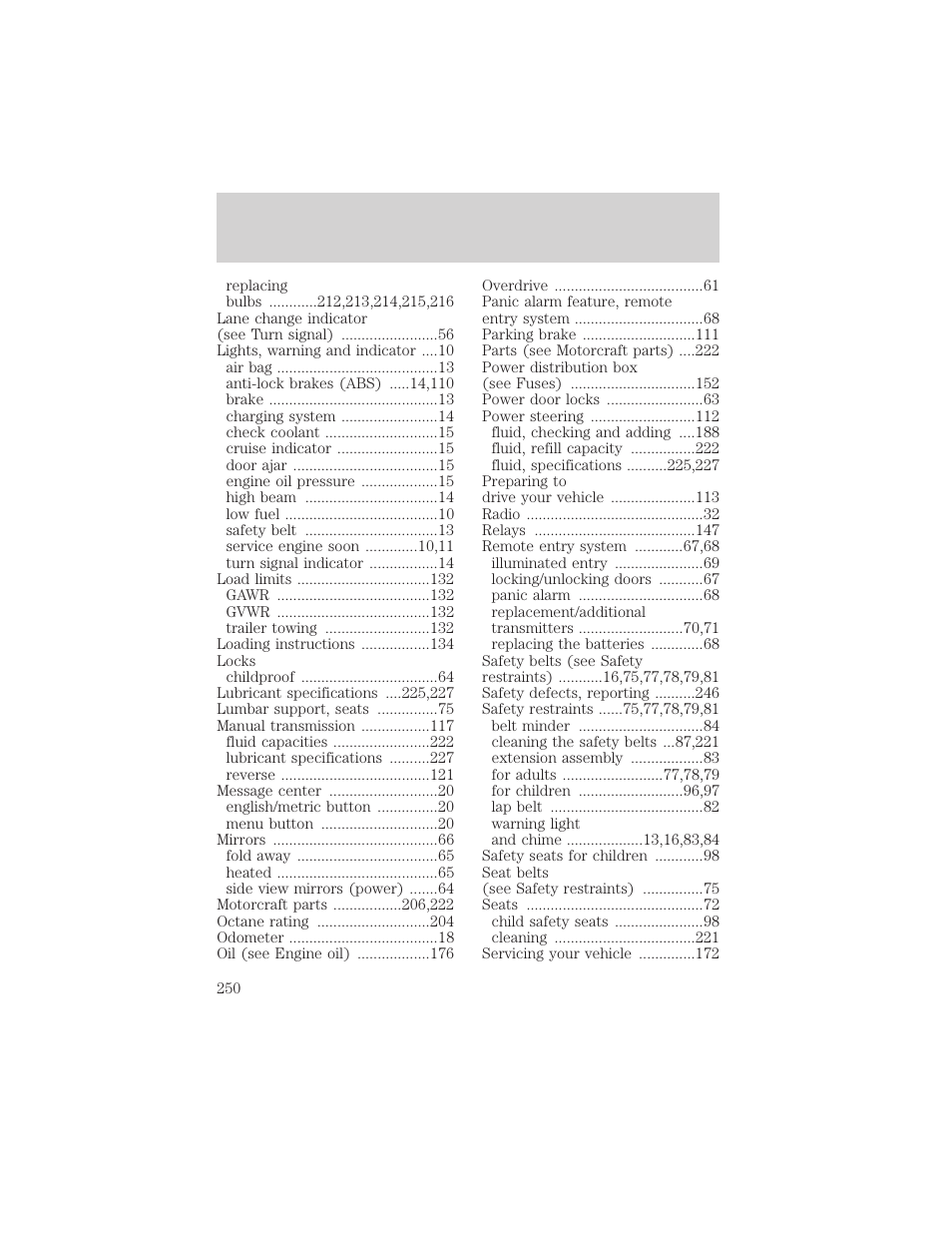 Index | FORD 2000 F-550 v.1 User Manual | Page 250 / 256