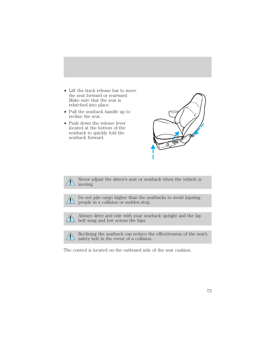 Seating and safety restraints | FORD 2000 F-550 v.1 User Manual | Page 73 / 256