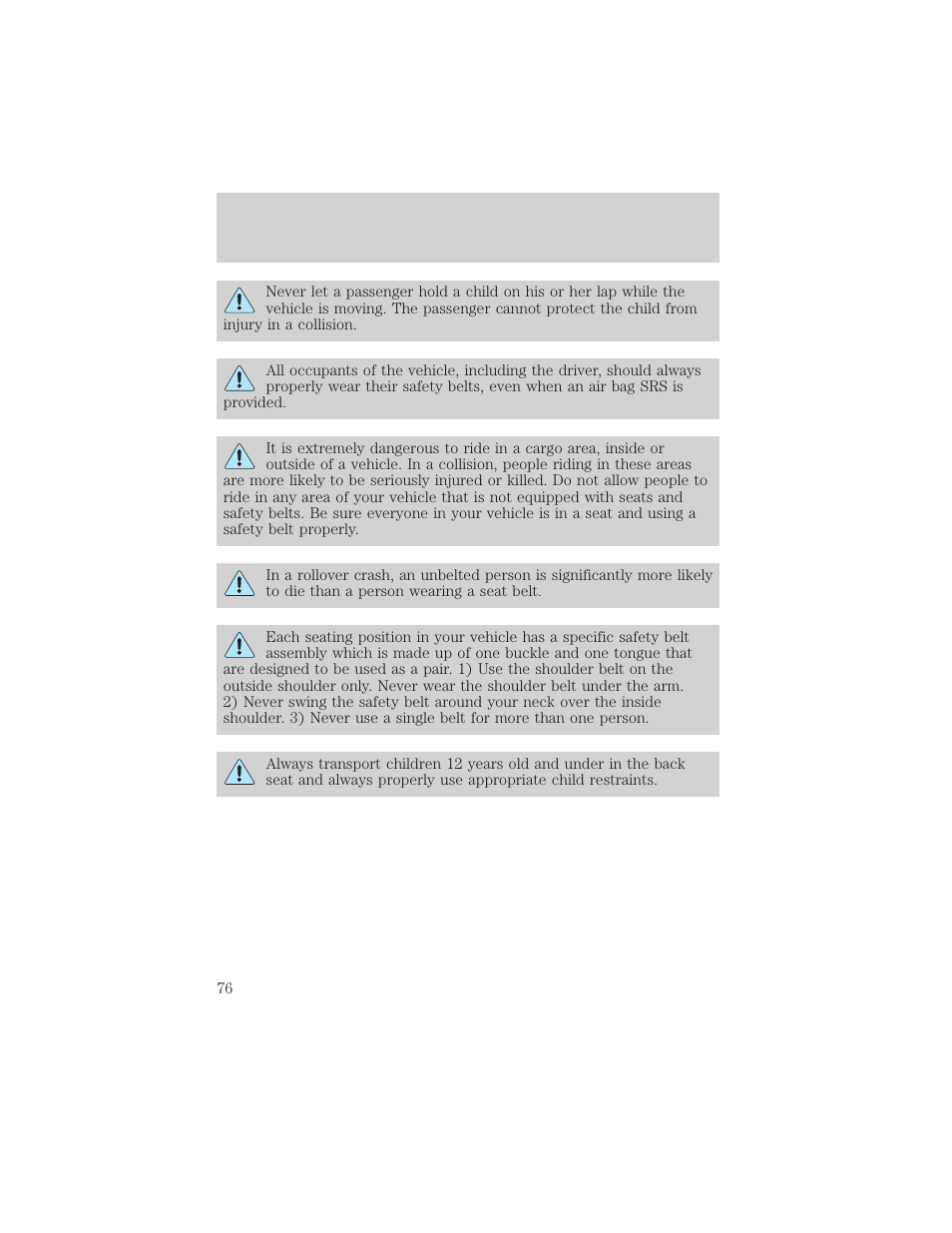 Seating and safety restraints | FORD 2000 F-550 v.1 User Manual | Page 76 / 256