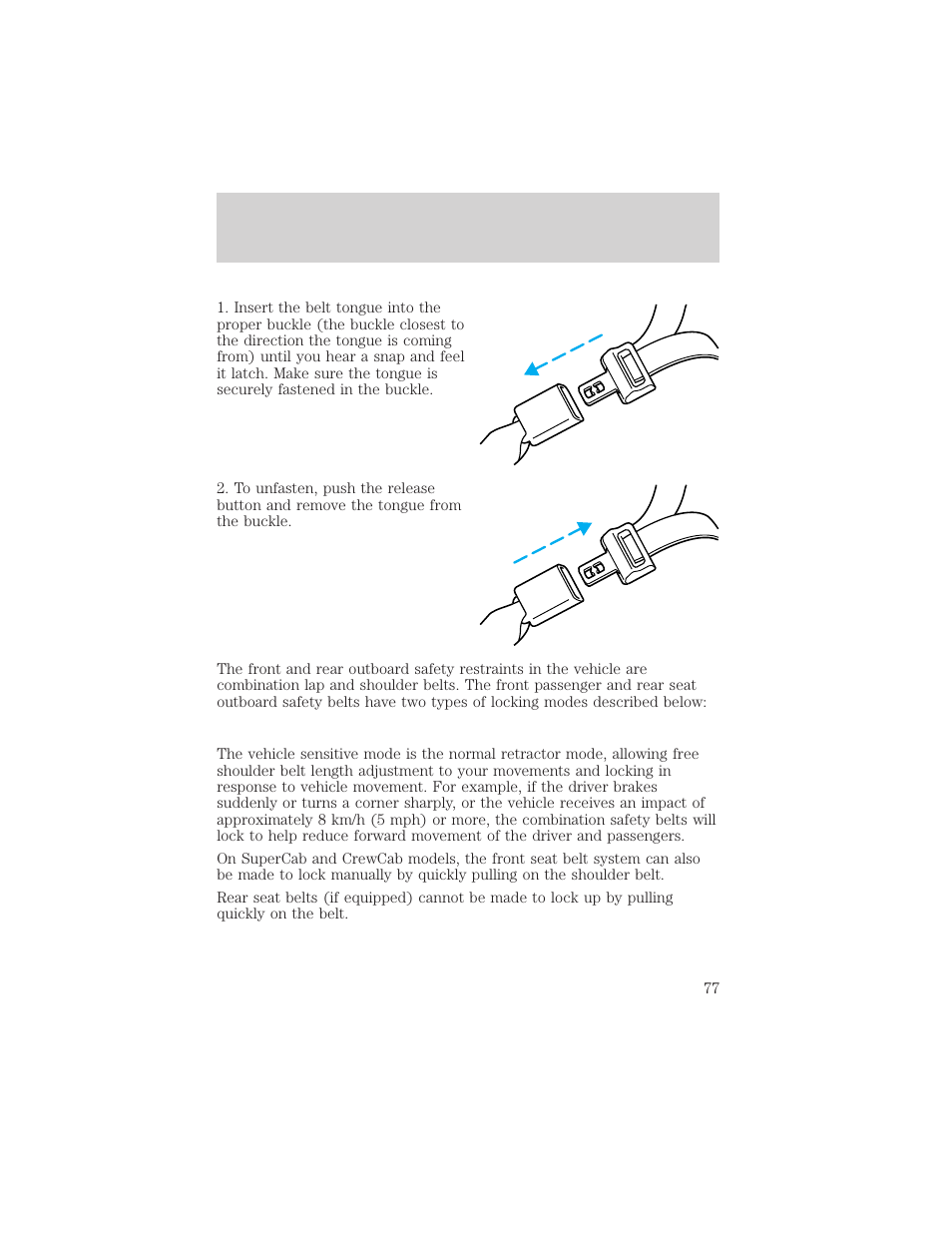 Seating and safety restraints | FORD 2000 F-550 v.1 User Manual | Page 77 / 256