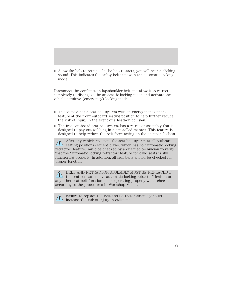 Seating and safety restraints | FORD 2000 F-550 v.1 User Manual | Page 79 / 256