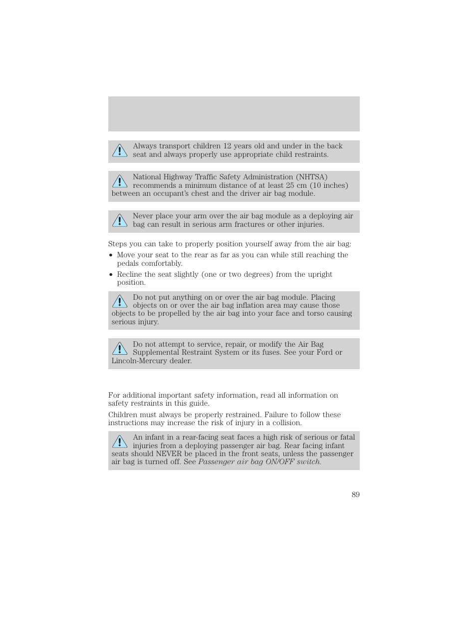 Seating and safety restraints | FORD 2000 F-550 v.1 User Manual | Page 89 / 256