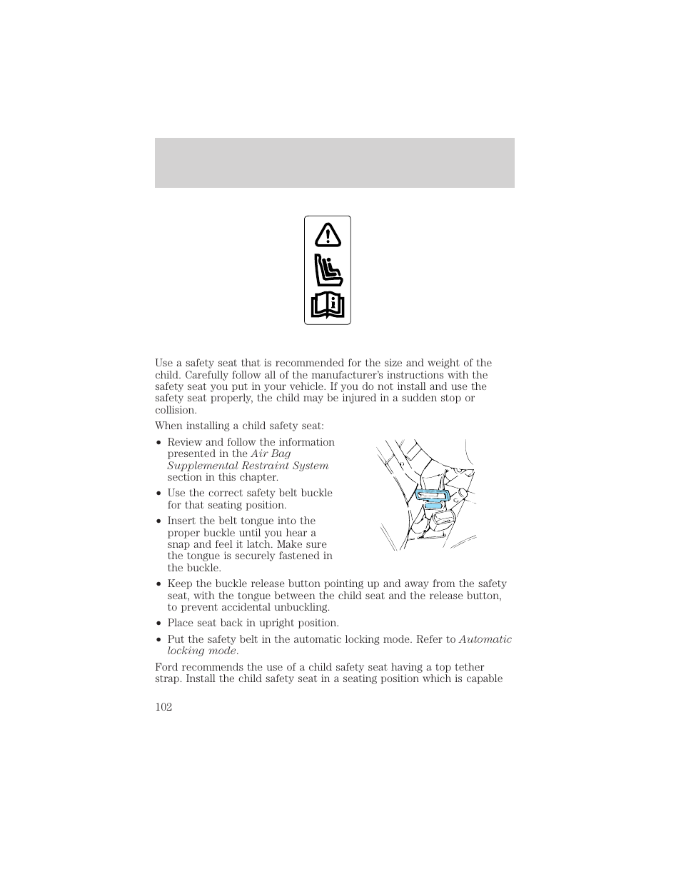 Seating and safety restraints | FORD 2000 Taurus User Manual | Page 102 / 232