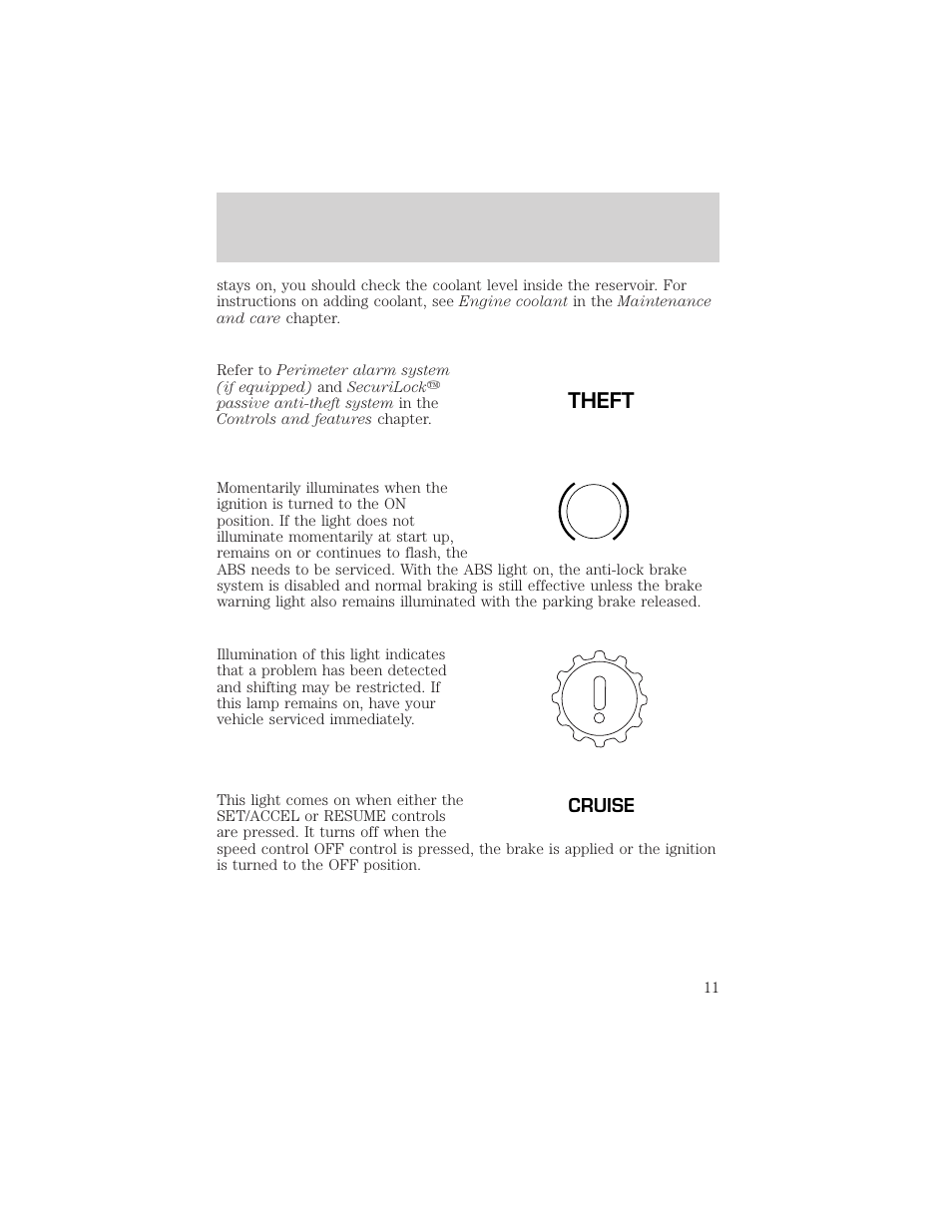 Theft, Instrumentation | FORD 2000 Taurus User Manual | Page 11 / 232