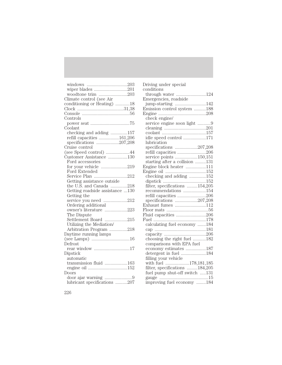 Index | FORD 2000 Taurus User Manual | Page 226 / 232