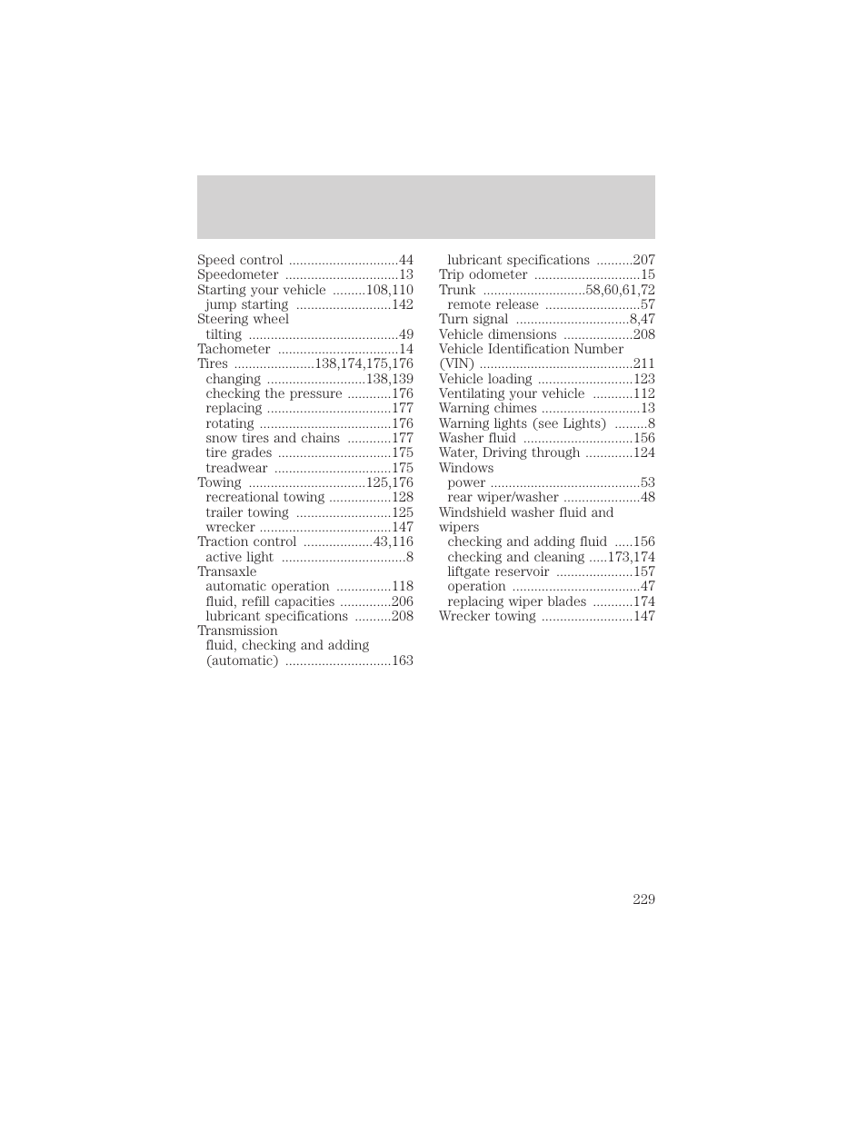 Index | FORD 2000 Taurus User Manual | Page 229 / 232