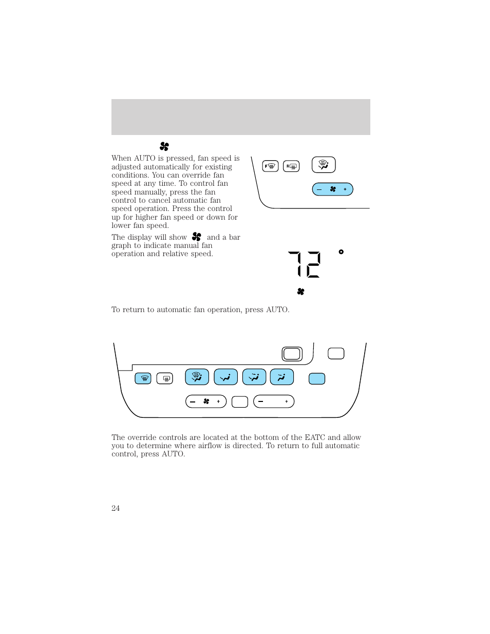 Auto fan, Controls and features | FORD 2000 Taurus User Manual | Page 24 / 232