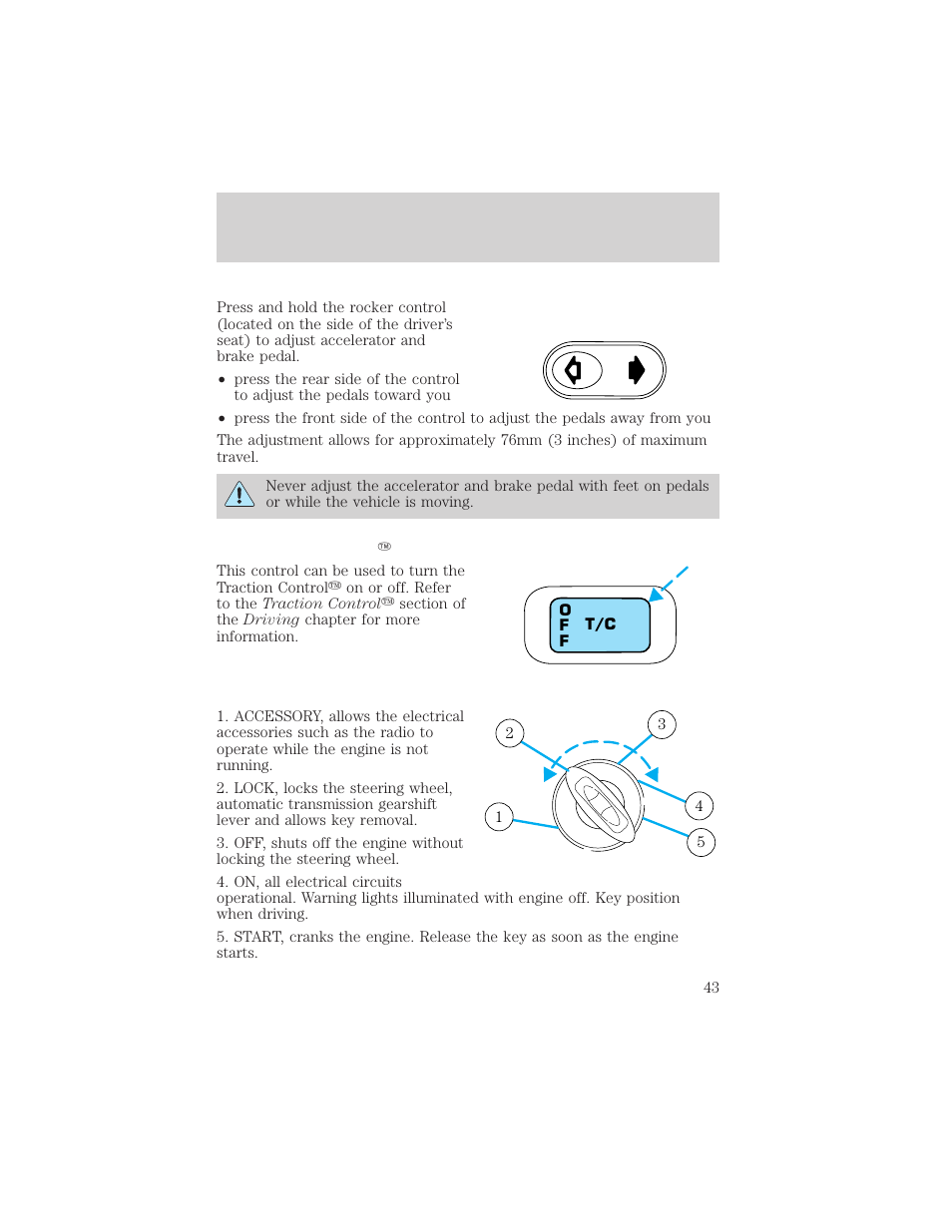 Pedals, Controls and features | FORD 2000 Taurus User Manual | Page 43 / 232