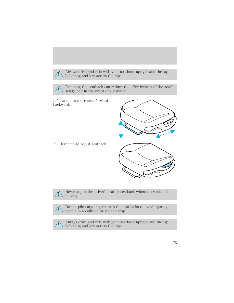 Seating and safety restraints | FORD 2000 Taurus User Manual | Page 75 / 232