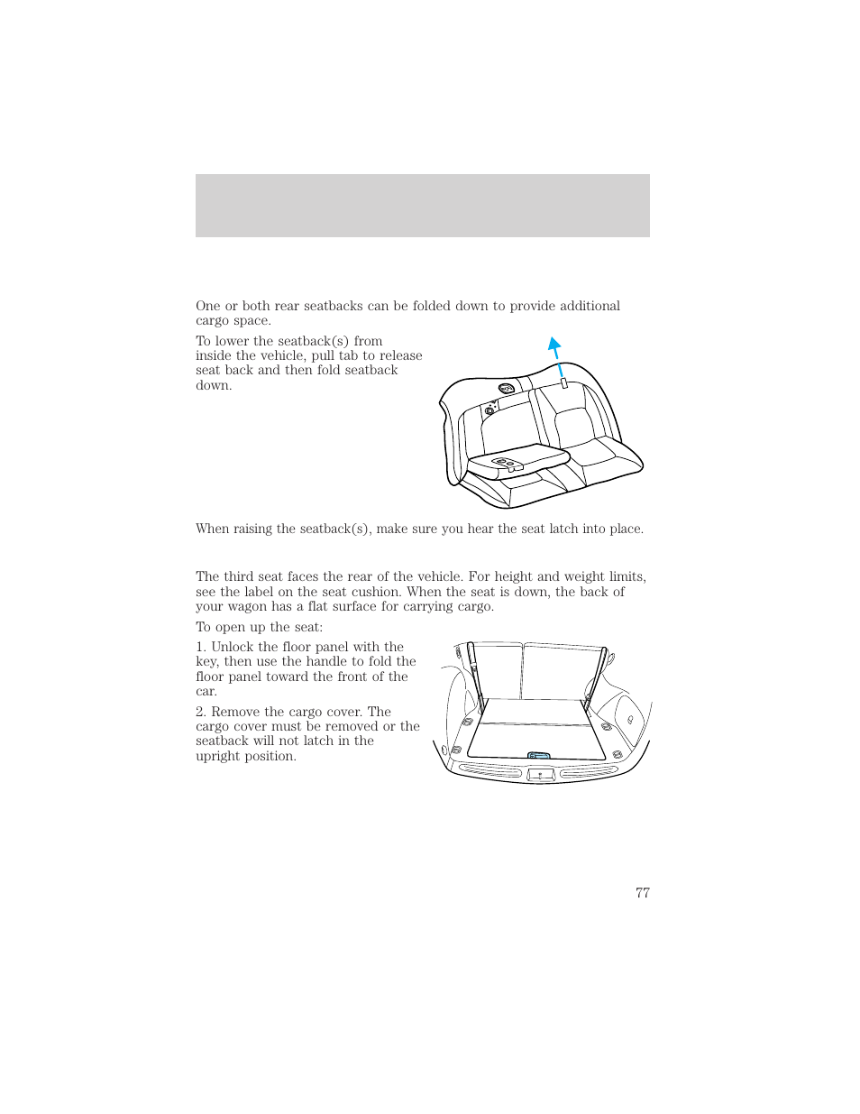 Seating and safety restraints | FORD 2000 Taurus User Manual | Page 77 / 232