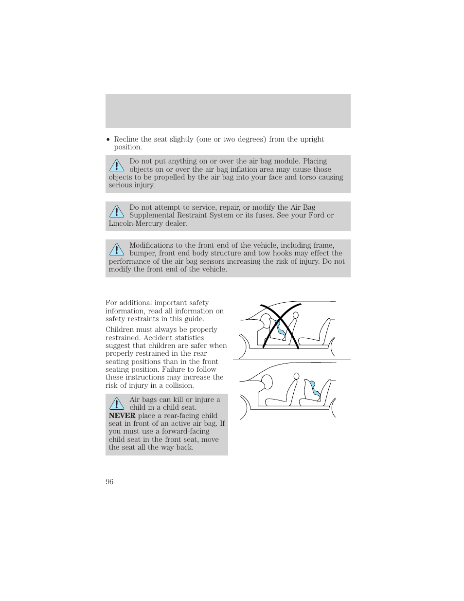 Seating and safety restraints | FORD 2000 Taurus User Manual | Page 96 / 232