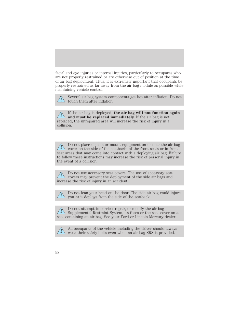 Seating and safety restraints | FORD 2000 Taurus User Manual | Page 98 / 232