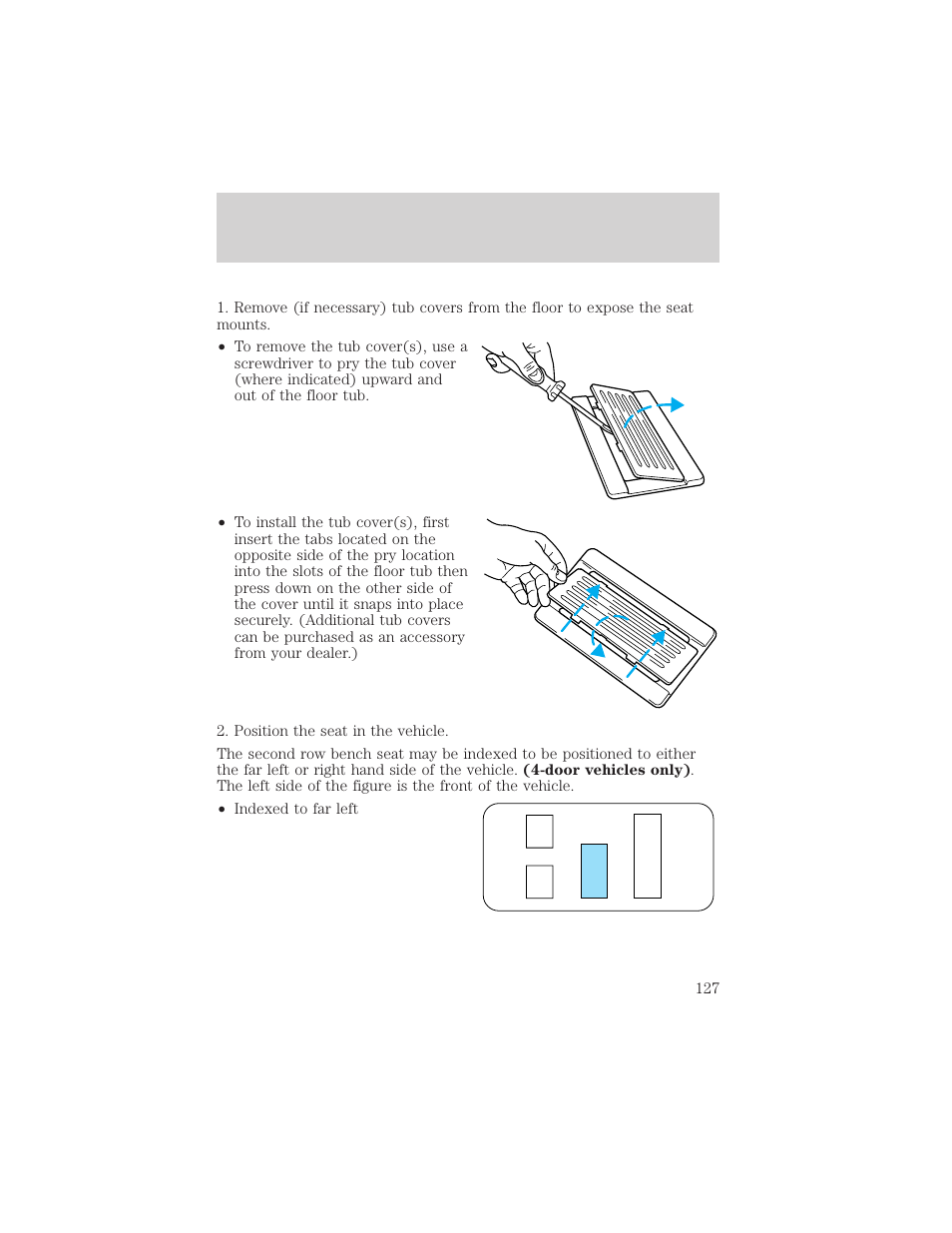 Seating and safety restraints | FORD 2000 Windstar User Manual | Page 127 / 280