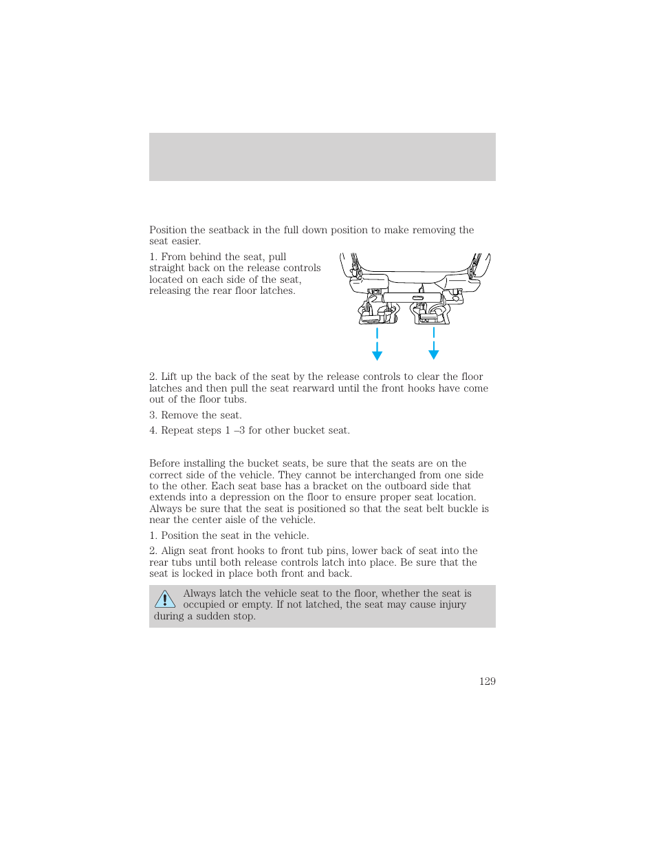 Seating and safety restraints | FORD 2000 Windstar User Manual | Page 129 / 280