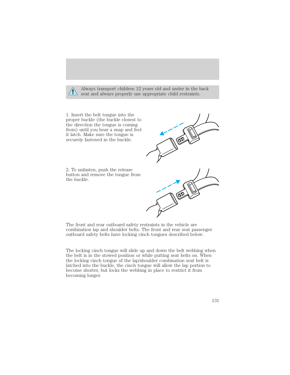 Seating and safety restraints | FORD 2000 Windstar User Manual | Page 131 / 280