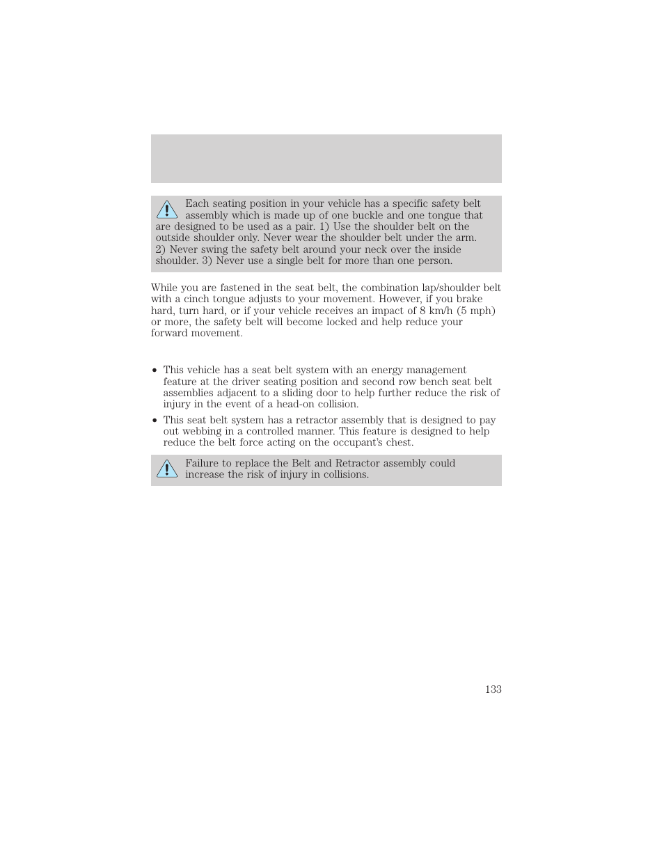 Seating and safety restraints | FORD 2000 Windstar User Manual | Page 133 / 280