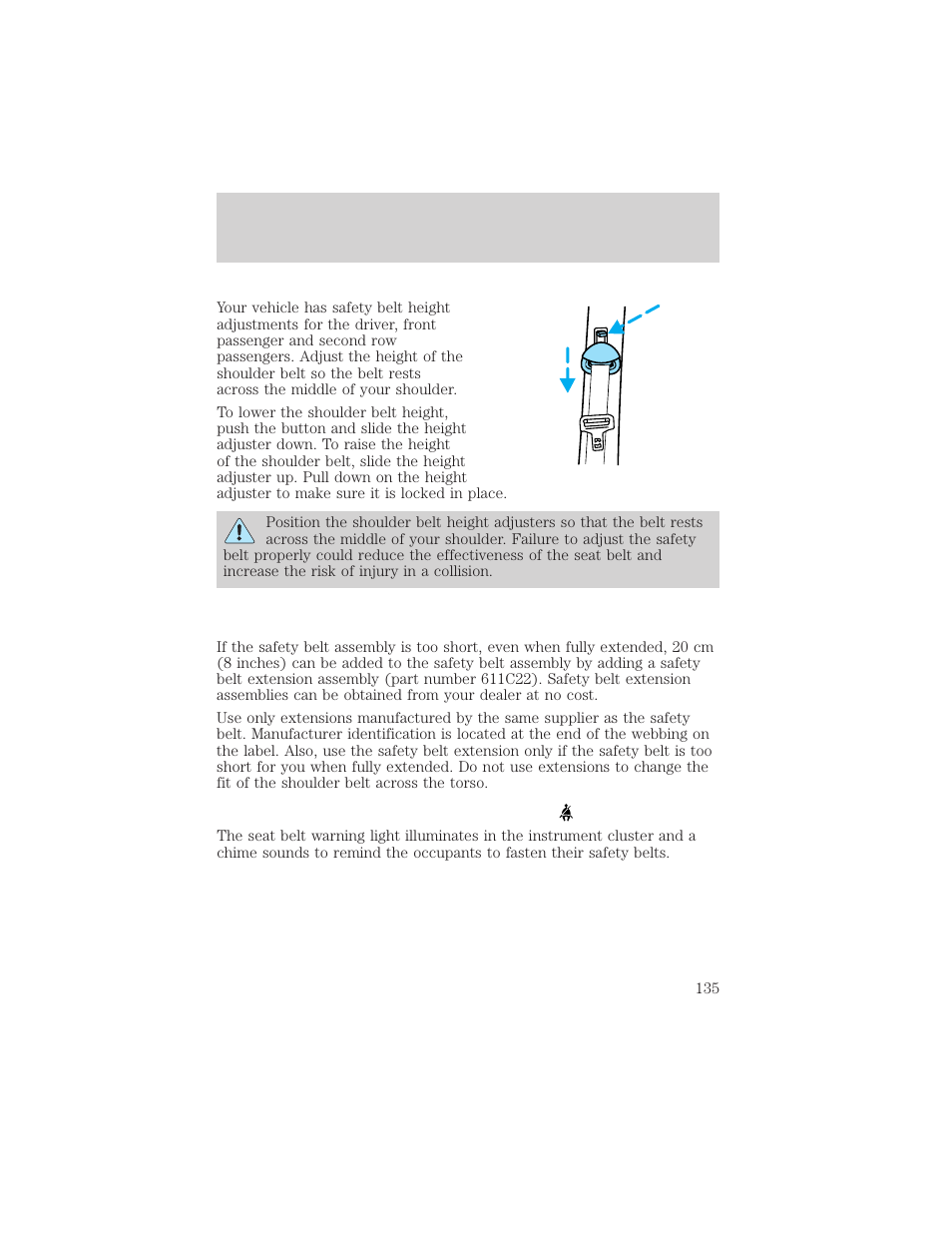 Seating and safety restraints | FORD 2000 Windstar User Manual | Page 135 / 280