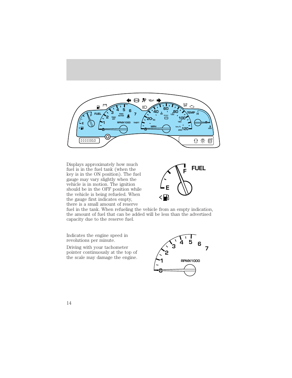 Instrumentation, Ffuel e | FORD 2000 Windstar User Manual | Page 14 / 280