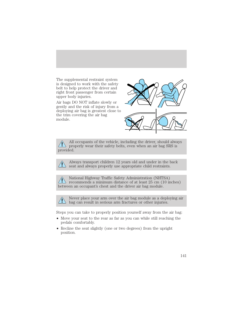 Seating and safety restraints | FORD 2000 Windstar User Manual | Page 141 / 280