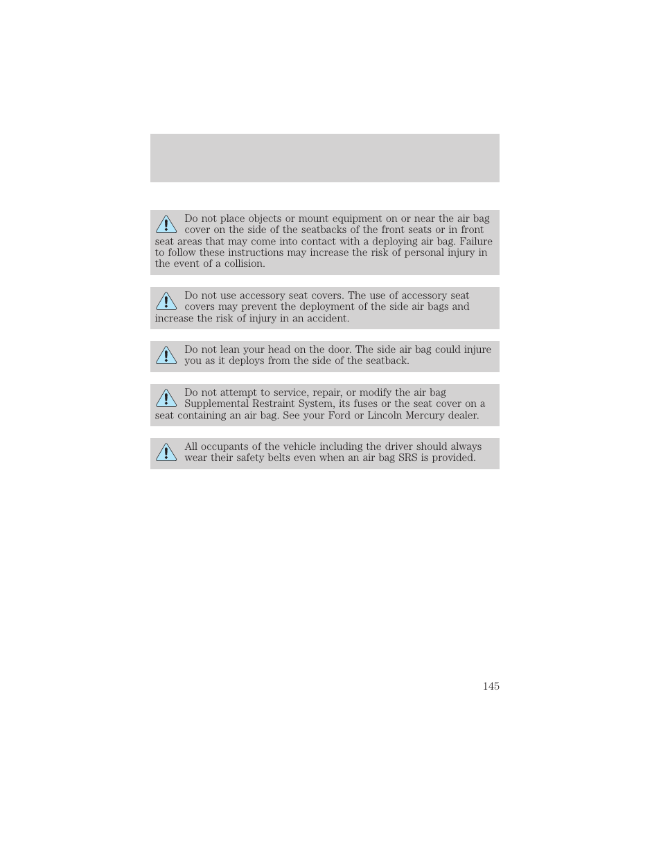 Seating and safety restraints | FORD 2000 Windstar User Manual | Page 145 / 280