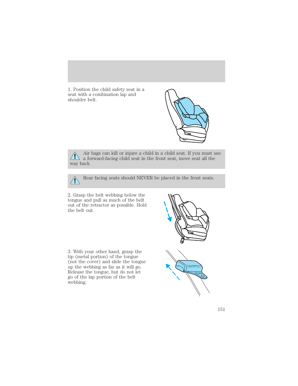 Seating and safety restraints | FORD 2000 Windstar User Manual | Page 151 / 280