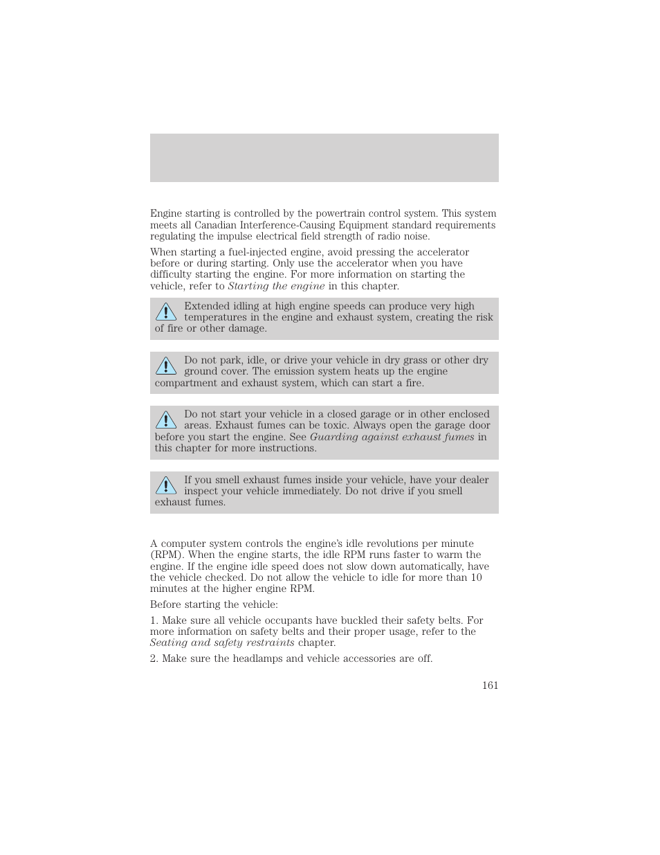 Starting | FORD 2000 Windstar User Manual | Page 161 / 280