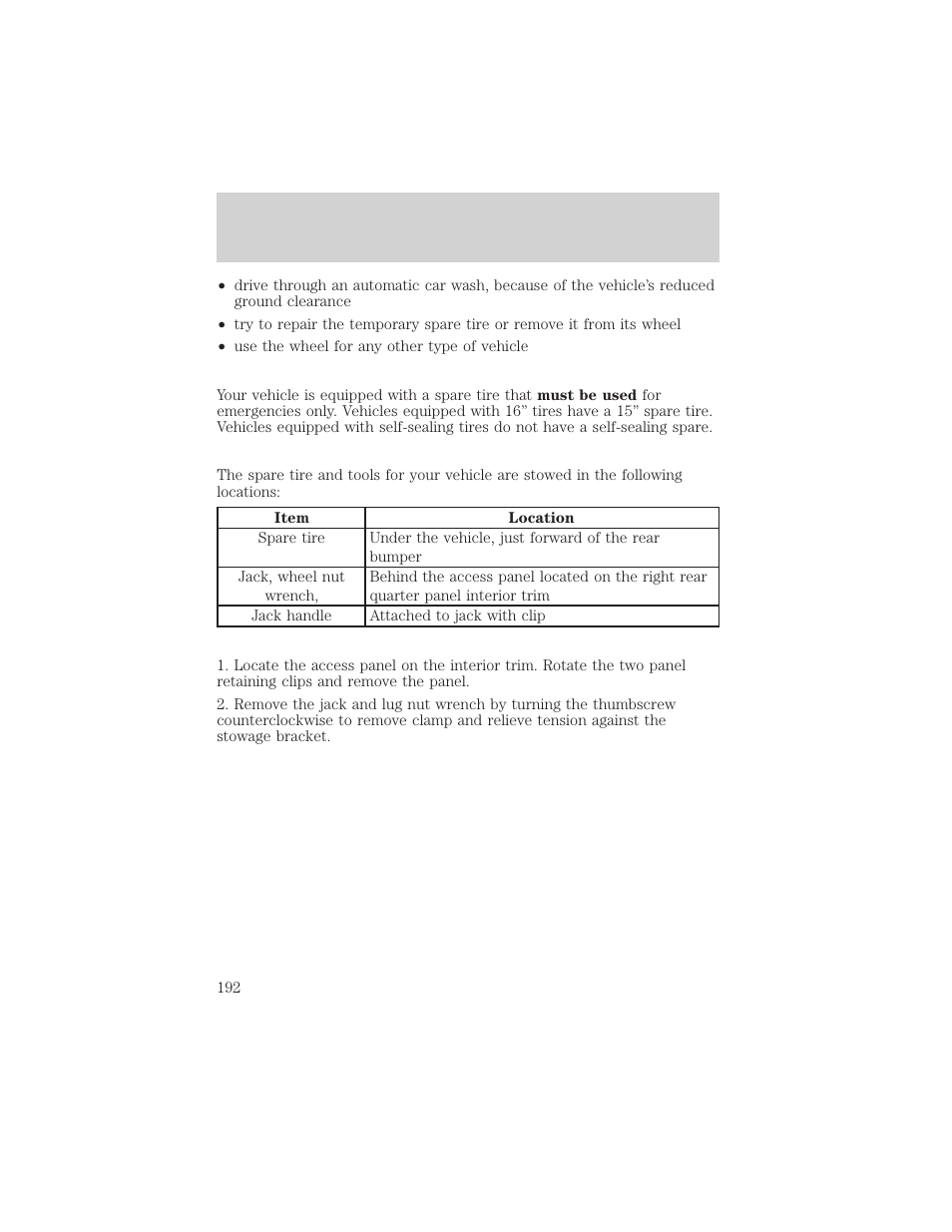 Roadside emergencies | FORD 2000 Windstar User Manual | Page 192 / 280